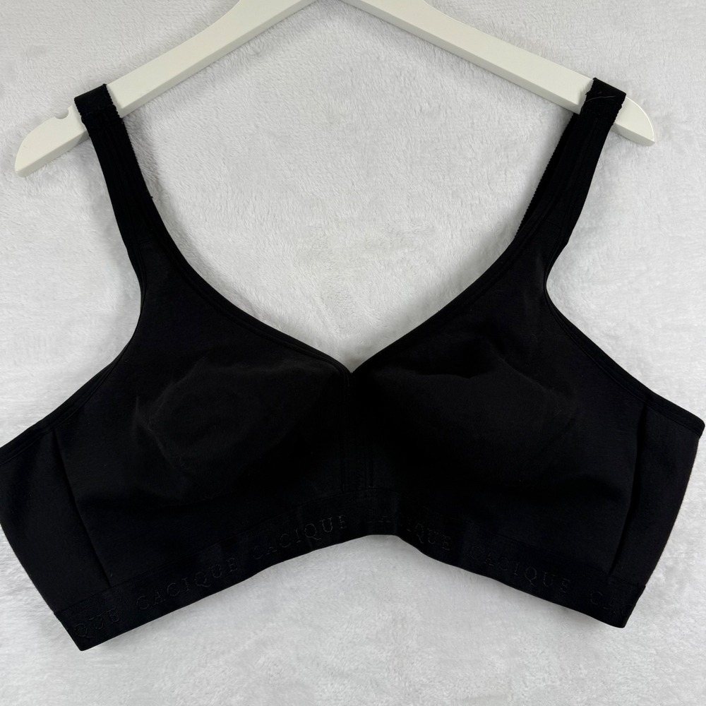 Cacique Cotton No Wire Wireless Bra‎ Black 44D 1531 5096 Plus Size Comfort